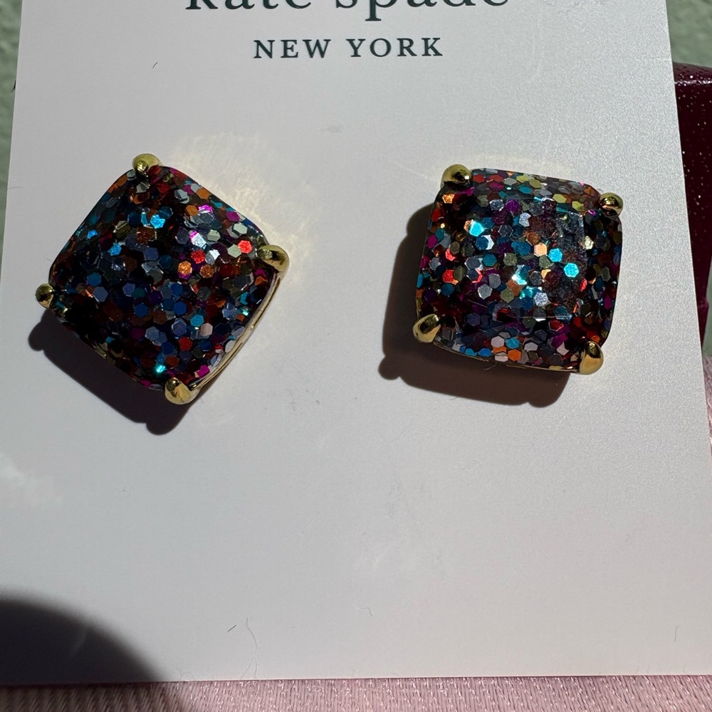 Kate Spade Glitter Square Earrings with Gold Accents